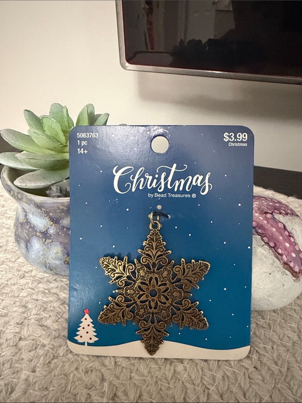 Gold Snowflake Ornament Pendant Charm- Holiday Decoration